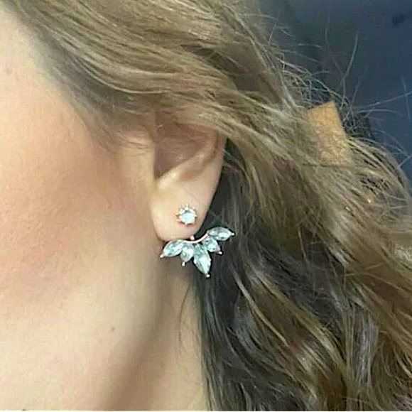 Gold Rhinestone Ear Swing Ear Jacket Earrings - Picture 2 of 10